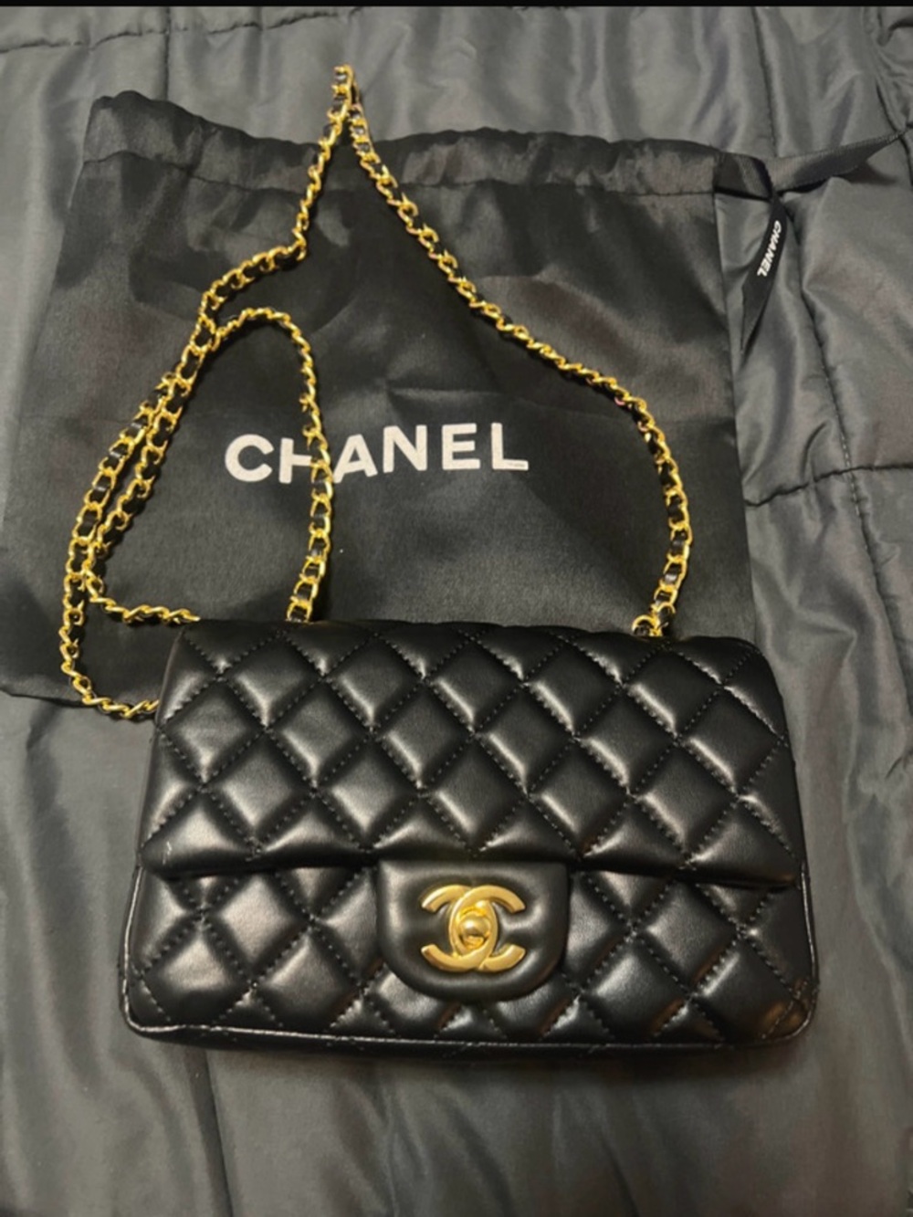 CHANEL GWP  Black Quilted Mini Flap Bag with Gold Chain and CC